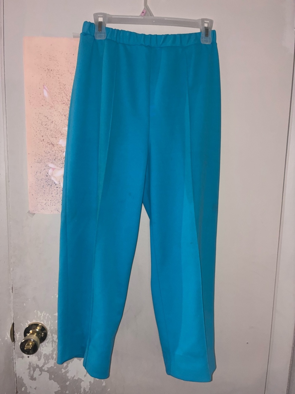 Vintage polyester Bright Turquoise Wide-Leg Pants